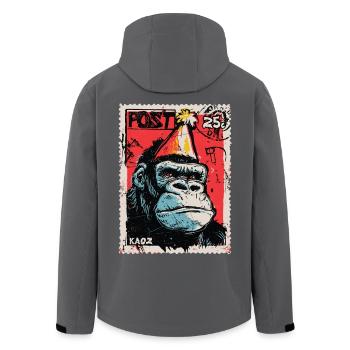 Gorilla mit Partyhut auf einer Briefmarke - Recycelte Männer Softshell-Jacke von Stanley/Stella - Anthrazit - Hinten - AI Model Male 185 light (185cm)