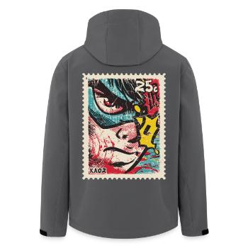 Comic-Held als Retro-Briefmarke - Recycelte Männer Softshell-Jacke von Stanley/Stella - Anthrazit - Hinten - AI Model Male 185 light (185cm)