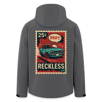 Briefmarken-Poster: DRIFT! –Rücksichtslos - Recycelte Männer Softshell-Jacke von Stanley/Stella - Anthrazit - Hinten - AI Model Male 185 light (185cm)
