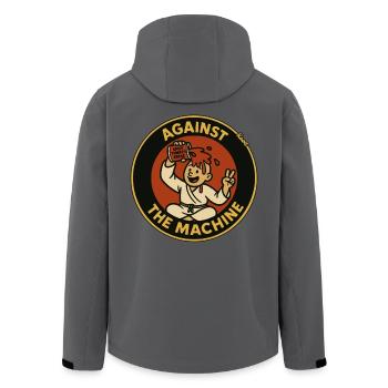 Gegen die Maschine – Soßen-Protest als Cartoon - Recycelte Männer Softshell-Jacke von Stanley/Stella - Anthrazit - Hinten - AI Model Male 185 light (185cm)