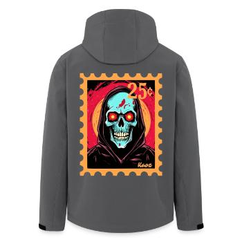 Leuchtender Totenkopf mit Kapuze auf Briefmarke - Recycelte Männer Softshell-Jacke von Stanley/Stella - Anthrazit - Hinten - AI Model Male 185 light (185cm)