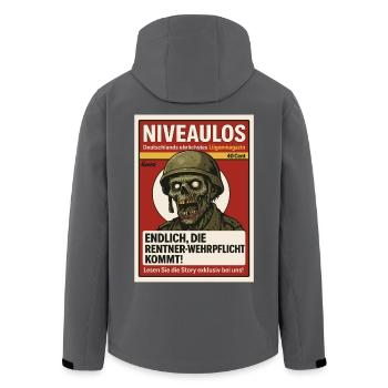 Satire Magazin mit Zombie Soldat und Schlagzeile - Recycelte Männer Softshell-Jacke von Stanley/Stella - Anthrazit - Hinten - AI Model Male 185 light (185cm)