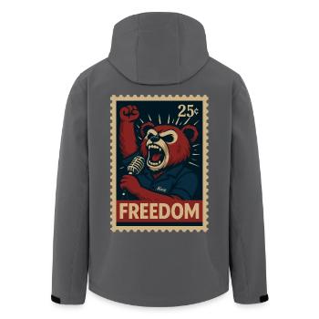 Rebellischer Bär ruft mit Mikro nach Freiheit - Recycelte Männer Softshell-Jacke von Stanley/Stella - Anthrazit - Hinten - AI Model Male 185 light (185cm)