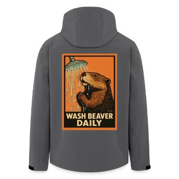 Biber unter Dusche mit lustigem Spruch - Recycelte Männer Softshell-Jacke von Stanley/Stella - Anthrazit - Hinten - AI Model Male 185 light (185cm)