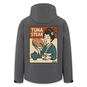 Geisha mit Thunfisch Steak Retro Japan Stil - Recycelte Männer Softshell-Jacke von Stanley/Stella - Anthrazit - Hinten - AI Model Male 185 light (185cm)