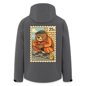 Briefmarke Grimmiger Gopnik Bär im Trainingsanzug - Recycelte Männer Softshell-Jacke von Stanley/Stella - Anthrazit - Hinten - AI Model Male 185 light (185cm)