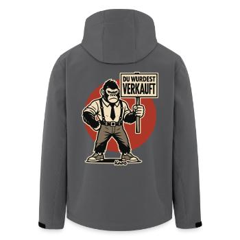 Wütender Gorilla mit Schild „Du wurdest verkauft“ - Recycelte Männer Softshell-Jacke von Stanley/Stella - Anthrazit - Hinten - AI Model Male 185 light (185cm)