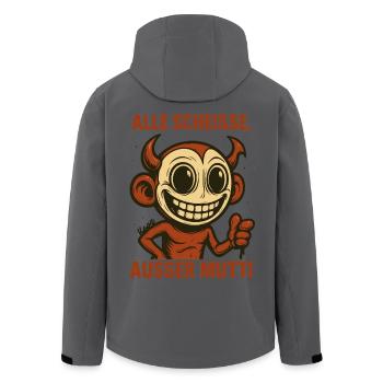 Grinsender Teufel mit Spruch über die gute Mutter - Recycelte Männer Softshell-Jacke von Stanley/Stella - Anthrazit - Hinten - AI Model Male 185 light (185cm)
