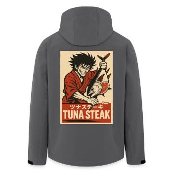 Mann im Kimono mit Thunfisch und Schriftzug „Tuna - Recycelte Männer Softshell-Jacke von Stanley/Stella - Anthrazit - Hinten - AI Model Male 185 light (185cm)