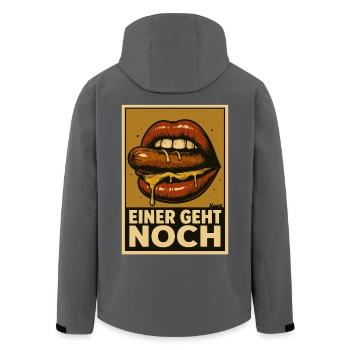 Wurst mit Soße und Spruch „Einer geht noch" - Recycelte Männer Softshell-Jacke von Stanley/Stella - Anthrazit - Hinten - AI Model Male 185 light (185cm)