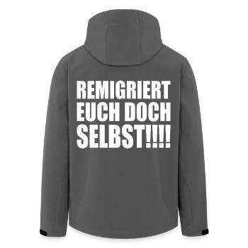 remigriert euch doch selbst - Recycelte Männer Softshell-Jacke von Stanley/Stella - Anthrazit - Hinten - AI Model Male 185 light (185cm)