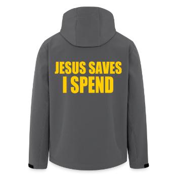 jesus saves i spend - Recycelte Männer Softshell-Jacke von Stanley/Stella - Anthrazit - Hinten - AI Model Male 185 light (185cm)