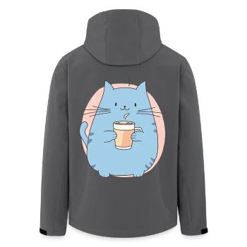 Blaue runde Kawaii Katze mit Kaffeebecher - Recycelte Männer Softshell-Jacke von Stanley/Stella - Anthrazit - Hinten - AI Model Male 185 light (185cm)