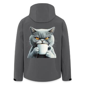 Realistisch: Grantige Katze mit Kaffee - Recycelte Männer Softshell-Jacke von Stanley/Stella - Anthrazit - Hinten - AI Model Male 185 light (185cm)