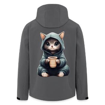Niedlich: Katze im Hoodie mit Kaffee - Recycelte Männer Softshell-Jacke von Stanley/Stella - Anthrazit - Hinten - AI Model Male 185 light (185cm)