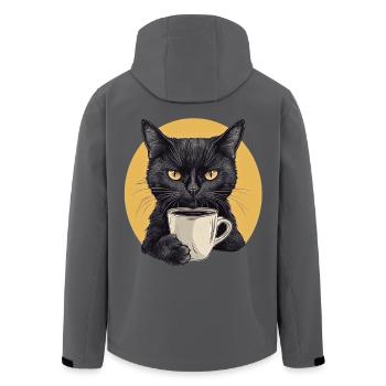Realistische Katze mit Kaffee - Morgenritual - Recycelte Männer Softshell-Jacke von Stanley/Stella - Anthrazit - Hinten - AI Model Male 185 light (185cm)