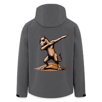 Dabbing Camel. Arabian flair in the Dubai desert - Men’s Recycled Softshell Jacket by Stanley/Stella - anthracite - Back - AI Model Male 185 light (185cm)