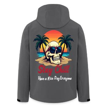 Stay Chill, Totenkopf mit Sonnenbrille Beach Design - Recycelte Männer Softshell-Jacke von Stanley/Stella - Anthrazit - Hinten - AI Model Male 185 light (185cm)