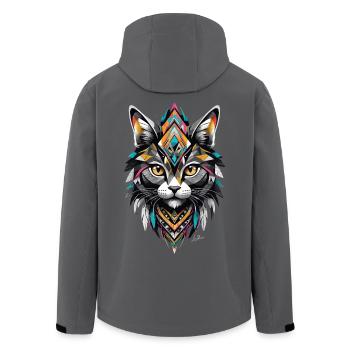 Stammes-geometrische Katze - Recycelte Männer Softshell-Jacke von Stanley/Stella - Anthrazit - Hinten - AI Model Male 185 light (185cm)