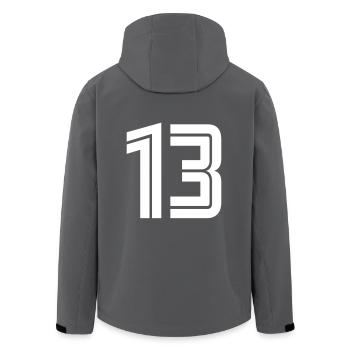 Trikotnummer 13 – Geschenk zum 13-jährigen Jubiläum - Recycelte Männer Softshell-Jacke von Stanley/Stella - Anthrazit - Hinten - AI Model Male 185 light (185cm)