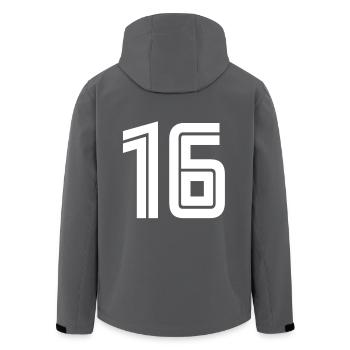 Trikotnummer 16 – Geschenk zum 16. Geburtstag - Recycelte Männer Softshell-Jacke von Stanley/Stella - Anthrazit - Hinten - AI Model Male 185 light (185cm)
