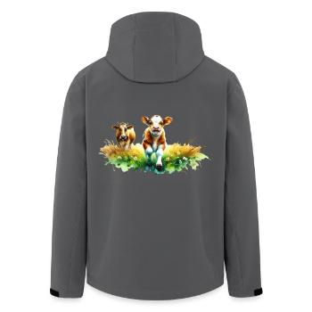 Verspieltes Kalb in der Sommerlandschaft - Recycelte Männer Softshell-Jacke von Stanley/Stella - Anthrazit - Hinten - AI Model Male 185 light (185cm)