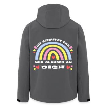GLÜCKSBRINGER Du schaffst das! Wir glauben an dich - Recycelte Männer Softshell-Jacke von Stanley/Stella - Anthrazit - Hinten - AI Model Male 185 light (185cm)