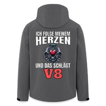 Lustiger Spruch Ich folge meinem Herzen V8 - Recycelte Männer Softshell-Jacke von Stanley/Stella - Anthrazit - Hinten - AI Model Male 185 light (185cm)