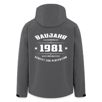 Baujahr - 1981 - Recycelte Männer Softshell-Jacke von Stanley/Stella - Anthrazit - Hinten - AI Model Male 185 light (185cm)