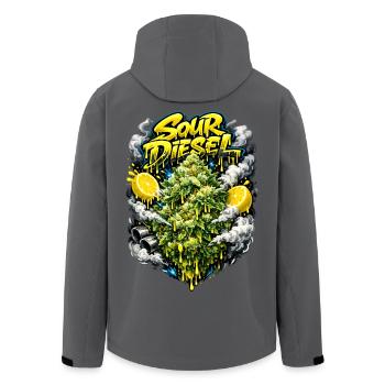 Sour Diesel Strain Typography Print - Men’s Recycled Softshell Jacket by Stanley/Stella - anthracite - Back - AI Model Male 185 light (185cm)