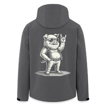 Lustiges Rock Musik Schwein Retro Stil - Recycelte Männer Softshell-Jacke von Stanley/Stella - Anthrazit - Hinten - AI Model Male 185 light (185cm)
