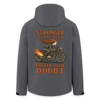 Stronger Than Steel Faster Than Doubt - Recycelte Männer Softshell-Jacke von Stanley/Stella - Anthrazit - Hinten - AI Model Male 185 light (185cm)
