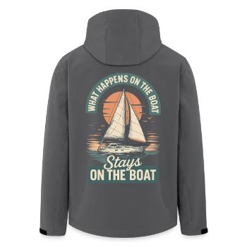 Was Auf Dem Boot Passiert Humorvoller Kapitän - Recycelte Männer Softshell-Jacke von Stanley/Stella - Anthrazit - Hinten - AI Model Male 185 light (185cm)
