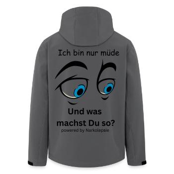 Minimalistisches Gesicht in Blau und Schwarz  - Recycelte Männer Softshell-Jacke von Stanley/Stella - Anthrazit - Hinten - AI Model Male 185 light (185cm)