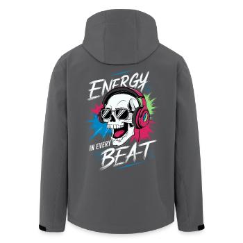 Totenkopf mit Kopfhörer - Energy in every beat - Recycelte Männer Softshell-Jacke von Stanley/Stella - Anthrazit - Hinten - AI Model Male 185 light (185cm)