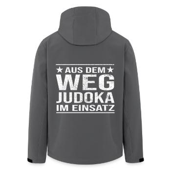 Aus dem Weg Judoka im Einsatz Design - Recycelte Männer Softshell-Jacke von Stanley/Stella - Anthrazit - Hinten - AI Model Male 185 light (185cm)