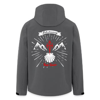 Jakobsweg Strahlen Kreuz Buen Camino - Recycelte Männer Softshell-Jacke von Stanley/Stella - Anthrazit - Hinten - AI Model Male 185 light (185cm)