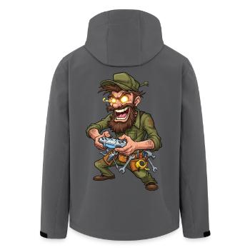 Abenteuer-Gamer mit Werkzeugen Handwerker - Recycelte Männer Softshell-Jacke von Stanley/Stella - Anthrazit - Hinten - AI Model Male 185 light (185cm)