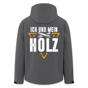 ICH UND MEIN HOLZ / KETTENSÄGE / FÖRSTER / WALD - Recycelte Männer Softshell-Jacke von Stanley/Stella - Anthrazit - Hinten - AI Model Male 185 light (185cm)