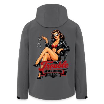 Pin-Up Girl Biker Lady: Trouble Looked Good - Men’s Recycled Softshell Jacket by Stanley/Stella - anthracite - Back - AI Model Male 185 light (185cm)