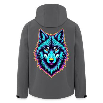 Neon Wolfskopf – Psychedelisch leuchtendes Tierdesign - Recycelte Männer Softshell-Jacke von Stanley/Stella - Anthrazit - Hinten - AI Model Male 185 light (185cm)