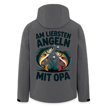 Angeln mit Opa – Zwei Barsche - Recycelte Männer Softshell-Jacke von Stanley/Stella - Anthrazit - Hinten - AI Model Male 185 light (185cm)