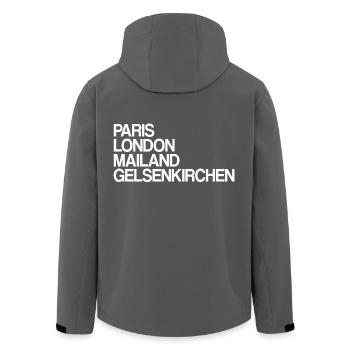Gelsenkirchen Paris London Mailand Gelsenkirchener - Recycelte Männer Softshell-Jacke von Stanley/Stella - Anthrazit - Hinten - AI Model Male 185 light (185cm)