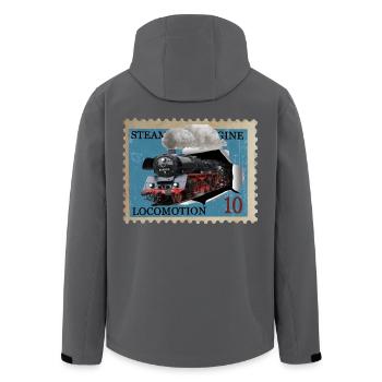 Briefmarke Dampflokomotive - Recycelte Männer Softshell-Jacke von Stanley/Stella - Anthrazit - Hinten - AI Model Male 185 light (185cm)