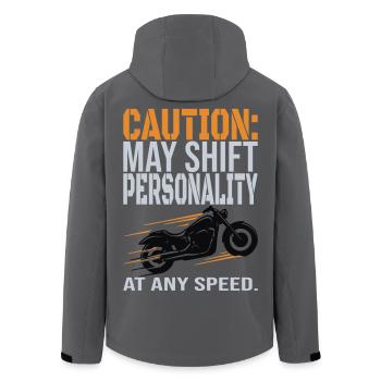 Caution – Personality Shift Biker Design - Recycelte Männer Softshell-Jacke von Stanley/Stella - Anthrazit - Hinten - AI Model Male 185 light (185cm)