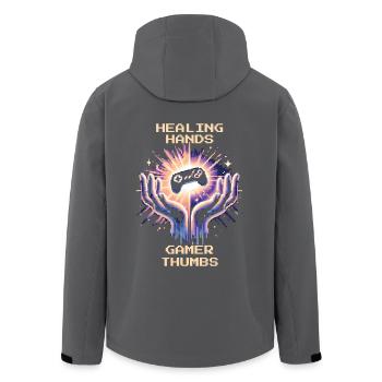 Ergotherapie Heilende Hände Daumen Retro Pixel Art - Recycelte Männer Softshell-Jacke von Stanley/Stella - Anthrazit - Hinten - AI Model Male 185 light (185cm)