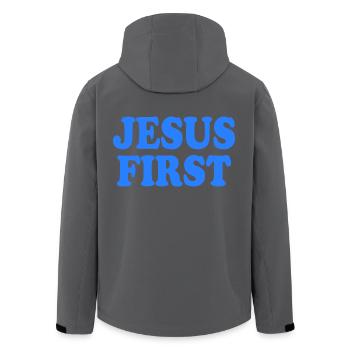 Jesus first - Recycelte Männer Softshell-Jacke von Stanley/Stella - Anthrazit - Hinten - AI Model Male 185 light (185cm)