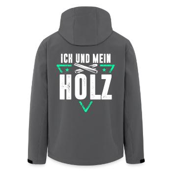 ICH UND MEIN HOLZ / KETTENSÄGE / FÖRSTER / WALD - Recycelte Männer Softshell-Jacke von Stanley/Stella - Anthrazit - Hinten - AI Model Male 185 light (185cm)
