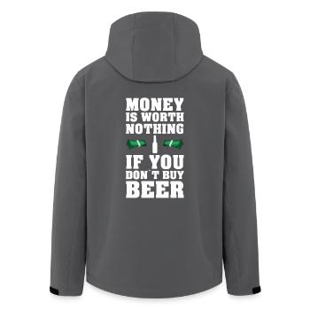 LUSTIGE SPRÜCHE BIER MONEY WORTH NOTHING BEER - Recycelte Männer Softshell-Jacke von Stanley/Stella - Anthrazit - Hinten - AI Model Male 185 light (185cm)