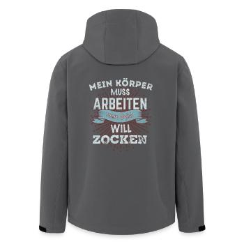 Mein Körper muss arbeiten, mein Geist will zocken. - Recycelte Männer Softshell-Jacke von Stanley/Stella - Anthrazit - Hinten - AI Model Male 185 light (185cm)